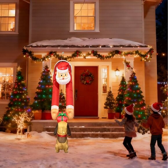 ⚡7ft Christmas Inflatable Santa Claus with Puppy Gift Box Outdoor Decoration - Picture 7 of 8